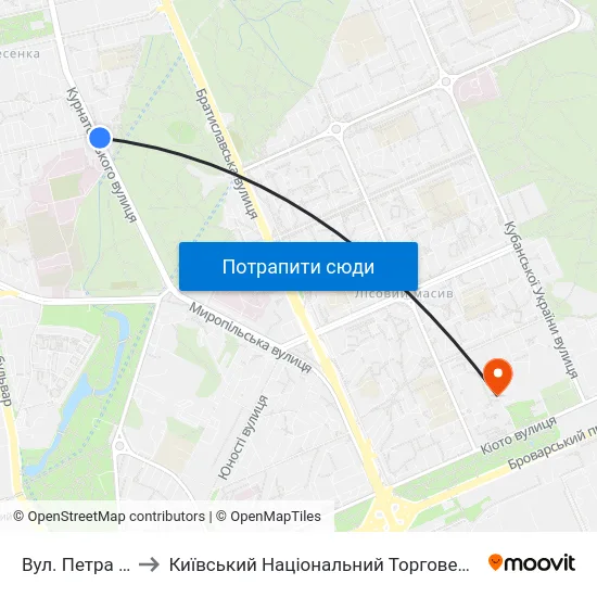 Вул. Петра Запорожця to Київський Національний Торговельно-Економічний Університет map