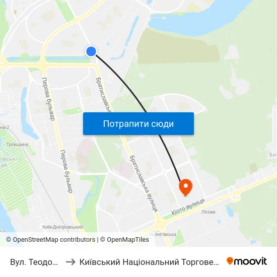 Вул. Теодора Драйзера to Київський Національний Торговельно-Економічний Університет map