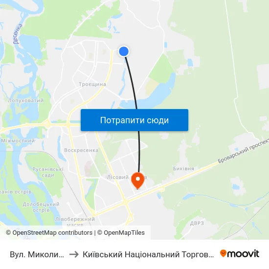 Вул. Миколи Закревського to Київський Національний Торговельно-Економічний Університет map