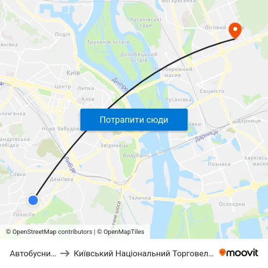 Автобусний Парк №1 to Київський Національний Торговельно-Економічний Університет map