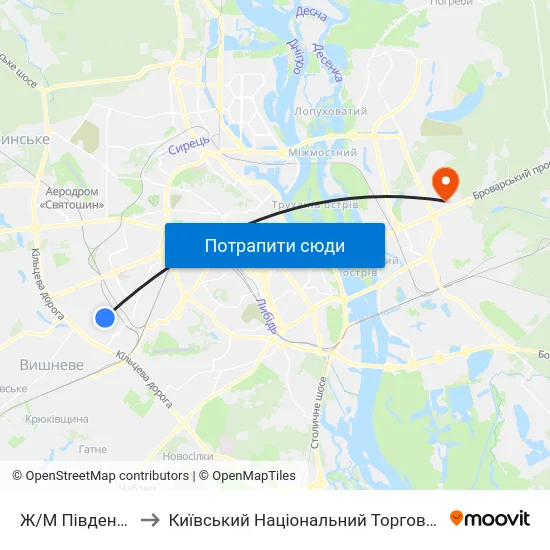 Ж/М Південна Борщагівка to Київський Національний Торговельно-Економічний Університет map