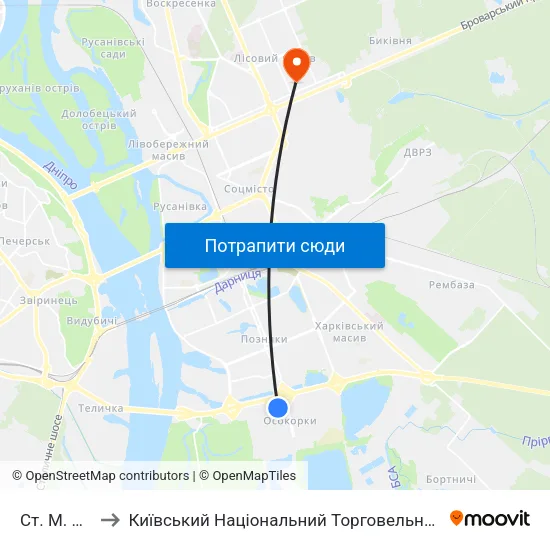 Ст. М. Позняки to Київський Національний Торговельно-Економічний Університет map