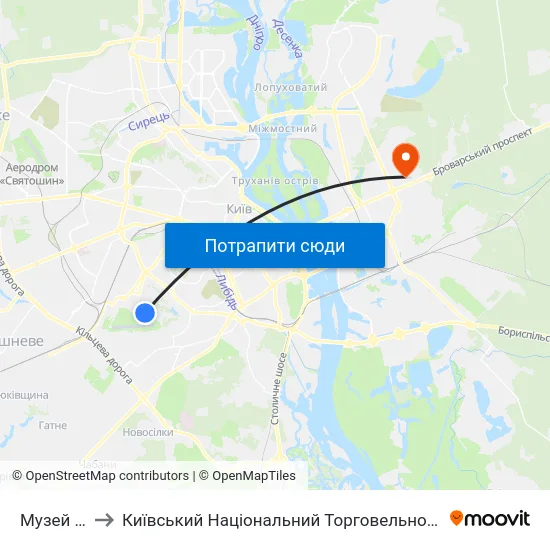 Музей Авіації to Київський Національний Торговельно-Економічний Університет map