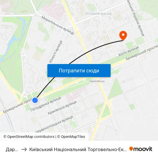 Дарниця to Київський Національний Торговельно-Економічний Університет map