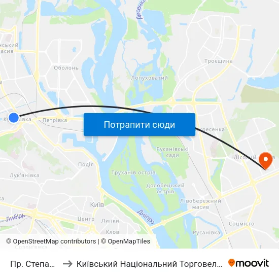Пр. Степана Бандери to Київський Національний Торговельно-Економічний Університет map