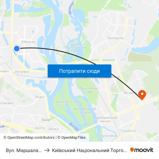 Вул. Маршала Малиновського to Київський Національний Торговельно-Економічний Університет map