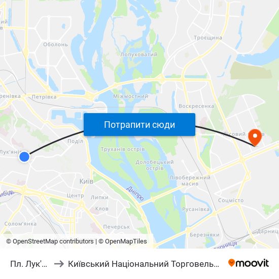 Пл. Лук'Янівська to Київський Національний Торговельно-Економічний Університет map