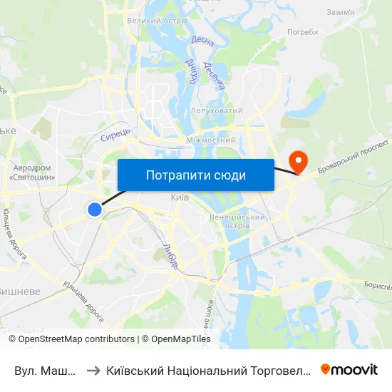 Вул. Машинобудівна to Київський Національний Торговельно-Економічний Університет map