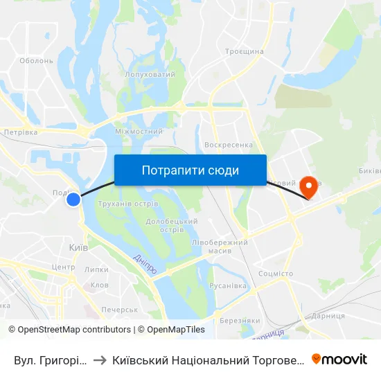 Вул. Григорія Сковороди to Київський Національний Торговельно-Економічний Університет map