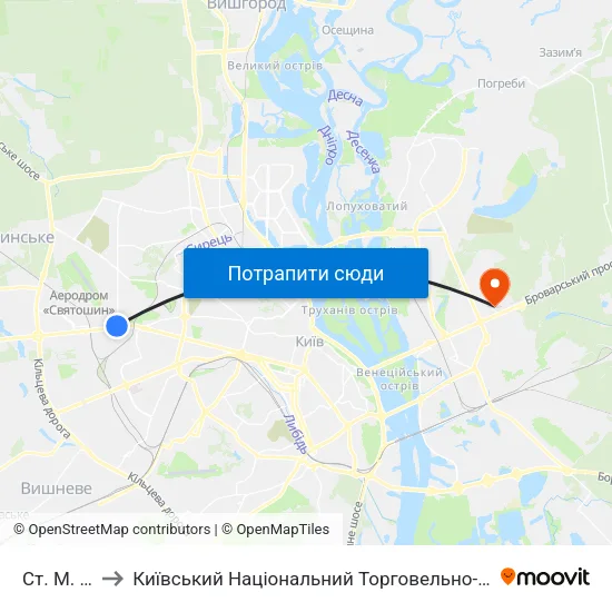 Ст. М. Нивки to Київський Національний Торговельно-Економічний Університет map
