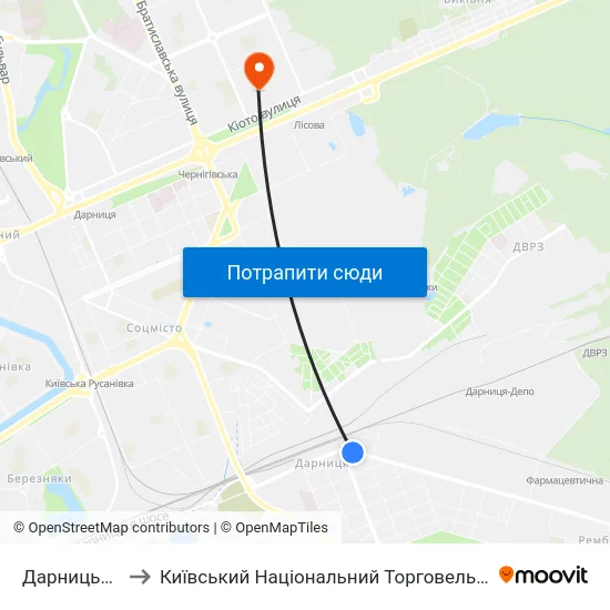 Дарницький Ринок to Київський Національний Торговельно-Економічний Університет map