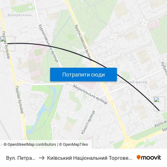 Вул. Петра Запорожця to Київський Національний Торговельно-Економічний Університет map