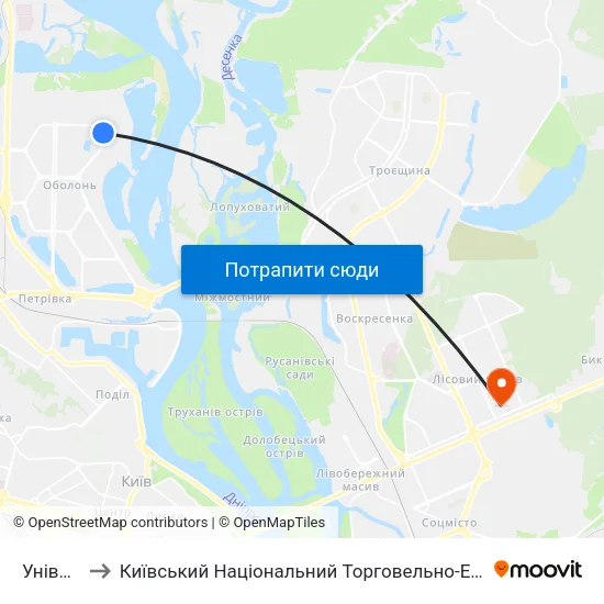 Універсам to Київський Національний Торговельно-Економічний Університет map