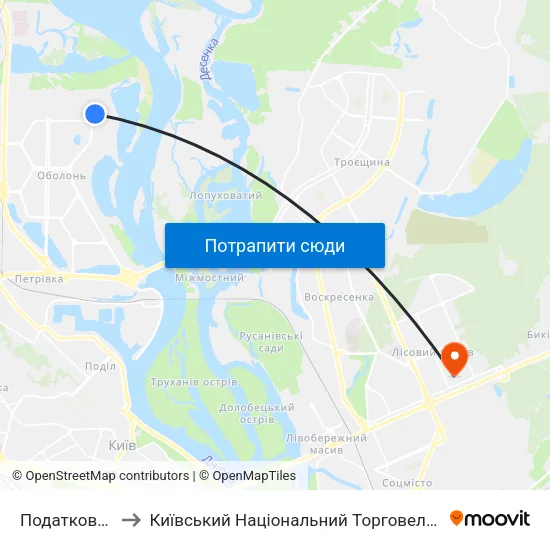 Податкова Інспекція to Київський Національний Торговельно-Економічний Університет map