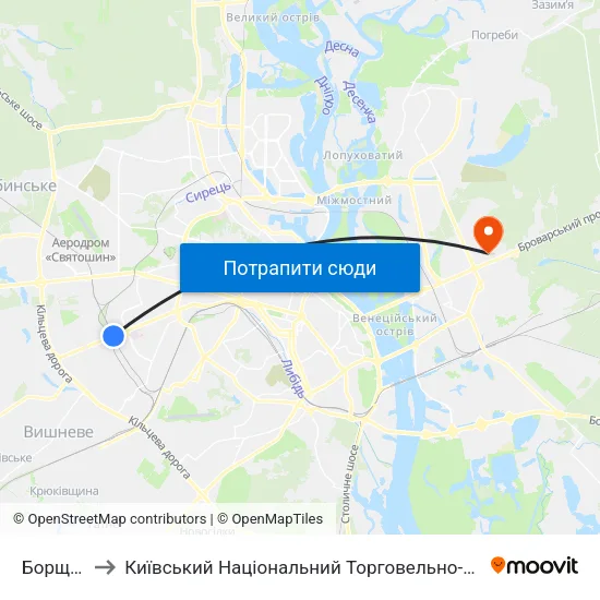 Борщагівка to Київський Національний Торговельно-Економічний Університет map