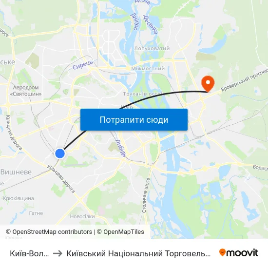 Київ-Волинський to Київський Національний Торговельно-Економічний Університет map
