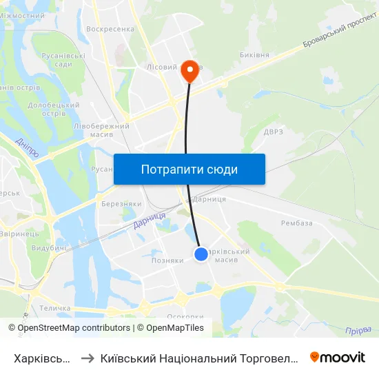 Харківський Масив to Київський Національний Торговельно-Економічний Університет map