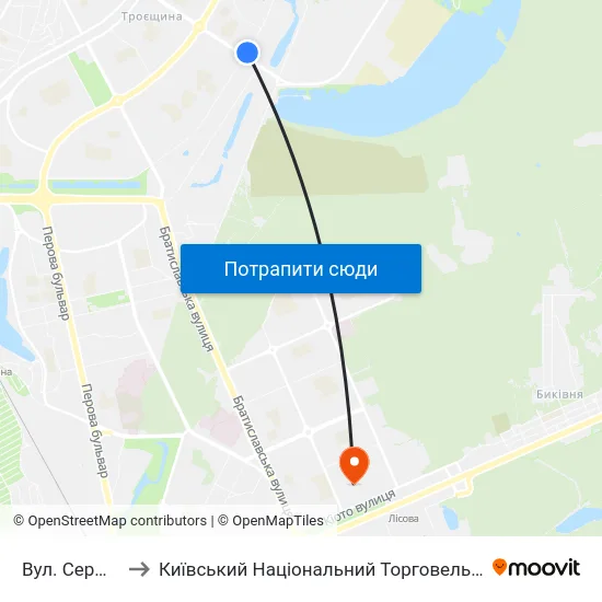 Вул. Сержа Лифаря to Київський Національний Торговельно-Економічний Університет map