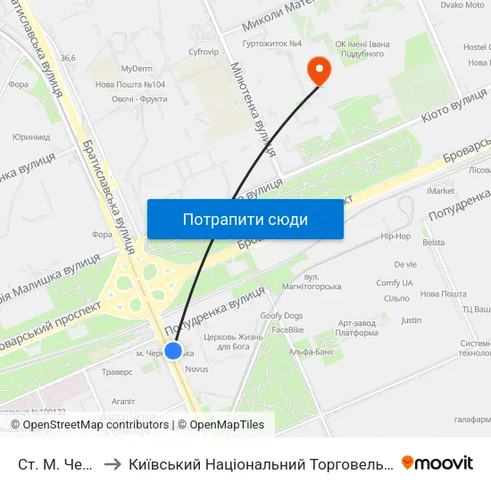 Ст. М. Чернігівська to Київський Національний Торговельно-Економічний Університет map