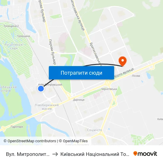 Вул. Митрополита Андрея Шептицького to Київський Національний Торговельно-Економічний Університет map
