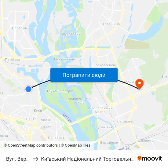 Вул. Верхній Вал to Київський Національний Торговельно-Економічний Університет map