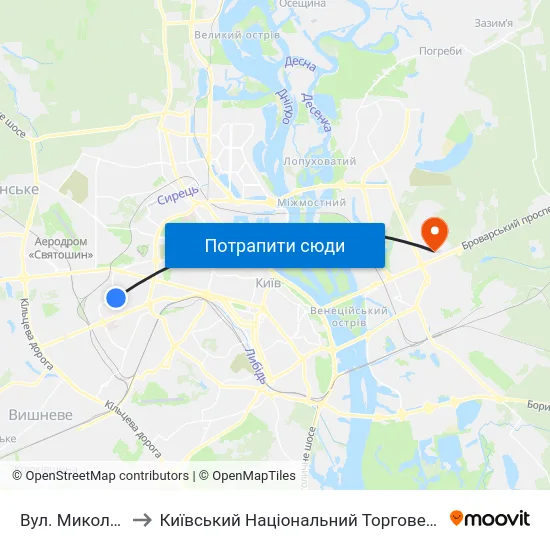 Вул. Миколи Василенка to Київський Національний Торговельно-Економічний Університет map