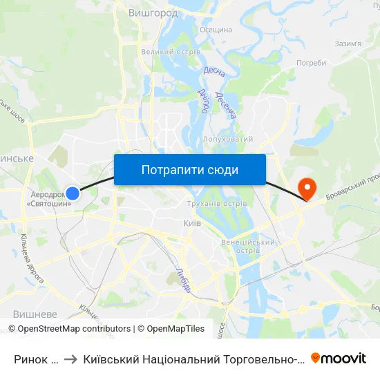 Ринок Нивки to Київський Національний Торговельно-Економічний Університет map