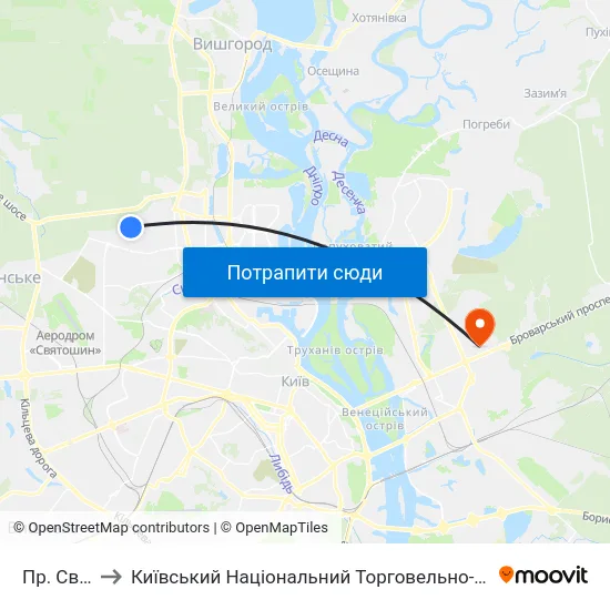 Пр. Свободи to Київський Національний Торговельно-Економічний Університет map
