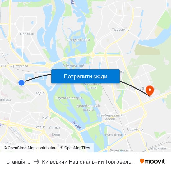 Станція Почайна to Київський Національний Торговельно-Економічний Університет map