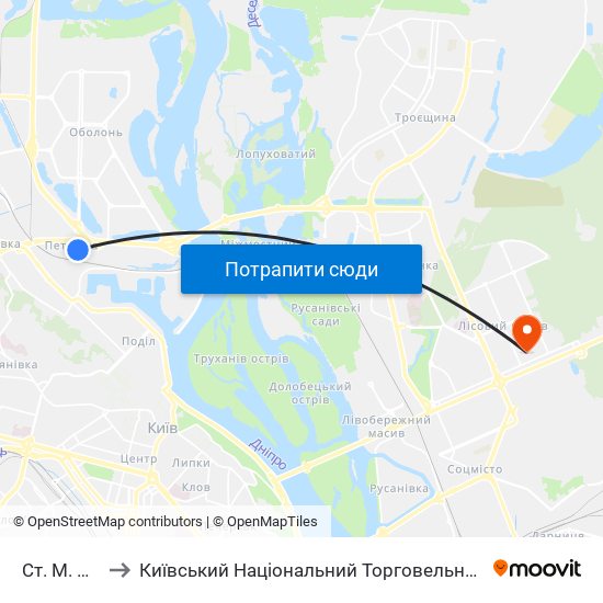 Ст. М. Почайна to Київський Національний Торговельно-Економічний Університет map