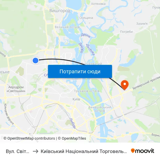 Вул. Світлицького to Київський Національний Торговельно-Економічний Університет map