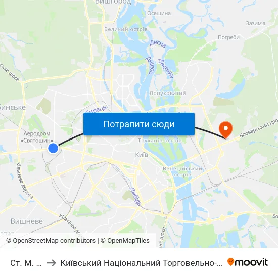Ст. М. Нивки to Київський Національний Торговельно-Економічний Університет map