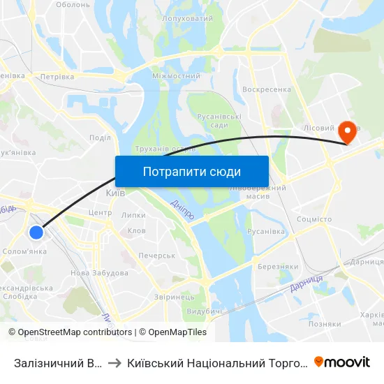 Залізничний Вокзал Південний to Київський Національний Торговельно-Економічний Університет map