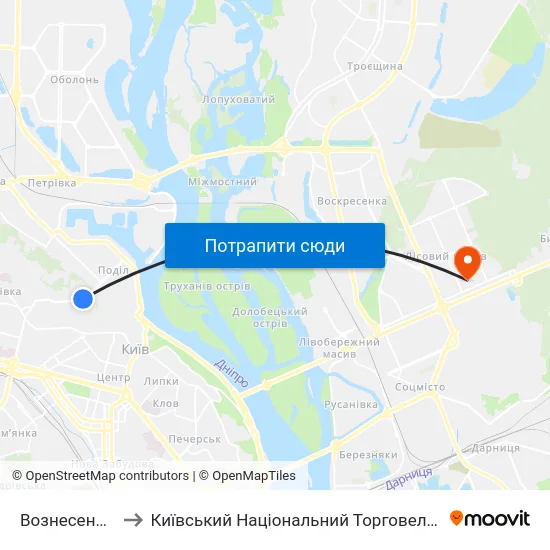 Вознесенський Узвіз to Київський Національний Торговельно-Економічний Університет map