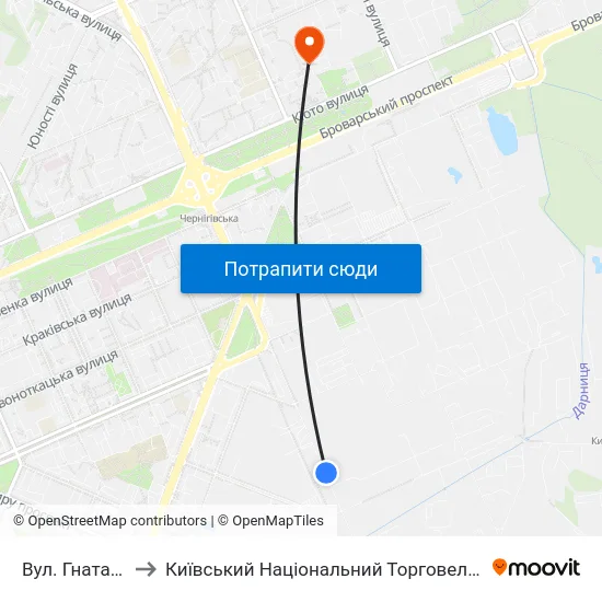 Вул. Гната Хоткевича to Київський Національний Торговельно-Економічний Університет map