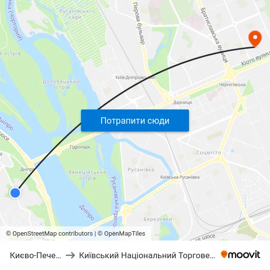 Києво-Печерська Лавра to Київський Національний Торговельно-Економічний Університет map