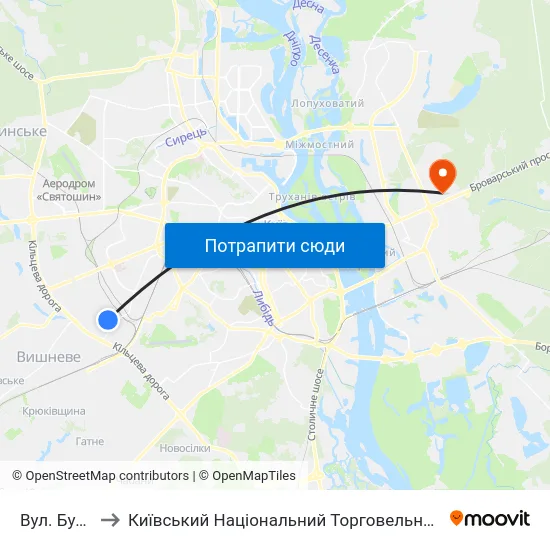Вул. Булгакова to Київський Національний Торговельно-Економічний Університет map