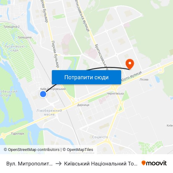 Вул. Митрополита Андрея Шептицького to Київський Національний Торговельно-Економічний Університет map