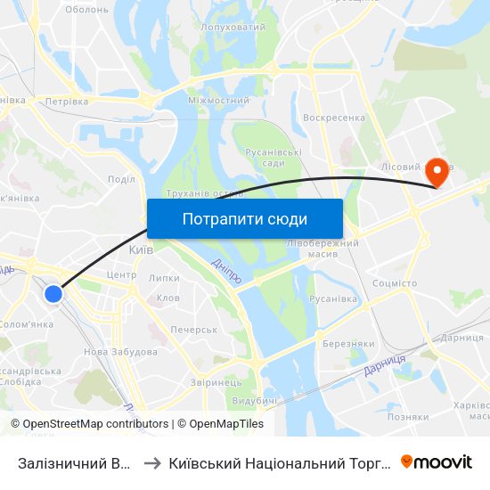 Залізничний Вокзал Центральний to Київський Національний Торговельно-Економічний Університет map