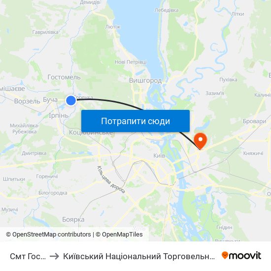 Смт Гостомель to Київський Національний Торговельно-Економічний Університет map
