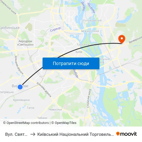 Вул. Святошинська to Київський Національний Торговельно-Економічний Університет map