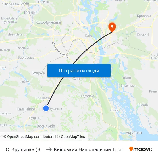 С. Крушинка (Військова Частина) to Київський Національний Торговельно-Економічний Університет map