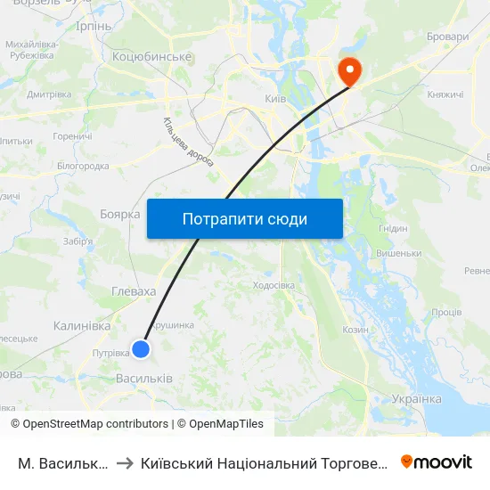 М. Васильків (Городок) to Київський Національний Торговельно-Економічний Університет map