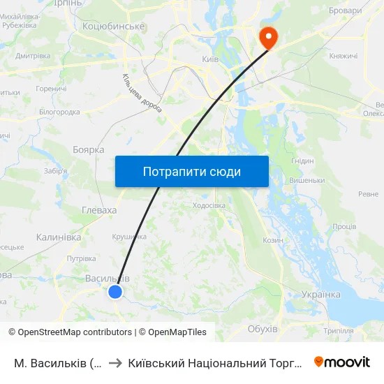 М. Васильків (Комісарова Гора) to Київський Національний Торговельно-Економічний Університет map