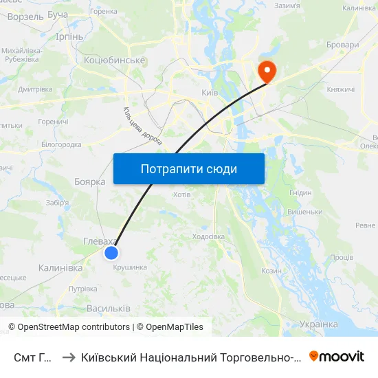 Смт Глеваха to Київський Національний Торговельно-Економічний Університет map