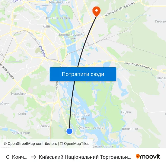 С. Конча-Заспа to Київський Національний Торговельно-Економічний Університет map