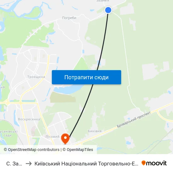 С. Зазим'Я to Київський Національний Торговельно-Економічний Університет map