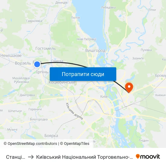 Станція Буча to Київський Національний Торговельно-Економічний Університет map