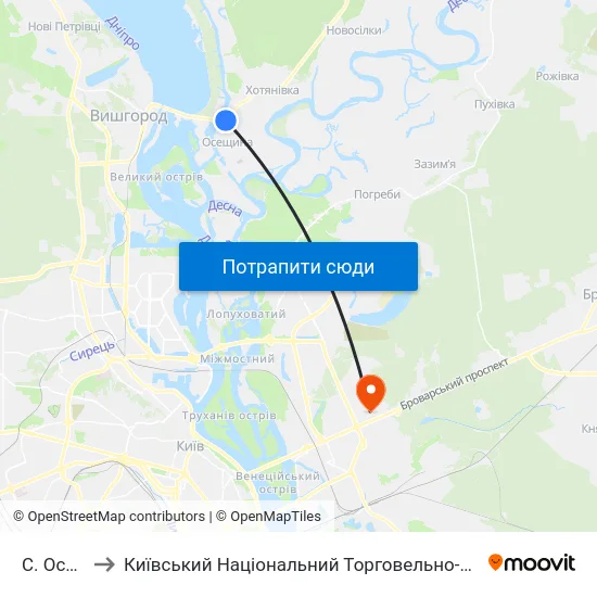 С. Осещина to Київський Національний Торговельно-Економічний Університет map