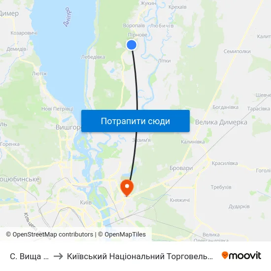 С. Вища Дубечня to Київський Національний Торговельно-Економічний Університет map